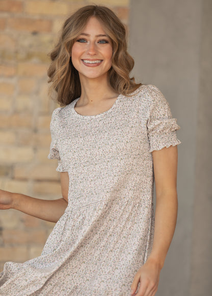 Penelope Blush Floral Smocked Midi Dress IC Dresses
