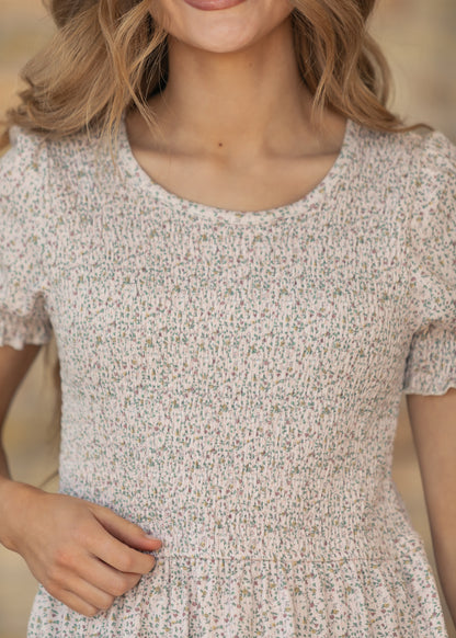 Penelope Blush Floral Smocked Midi Dress IC Dresses