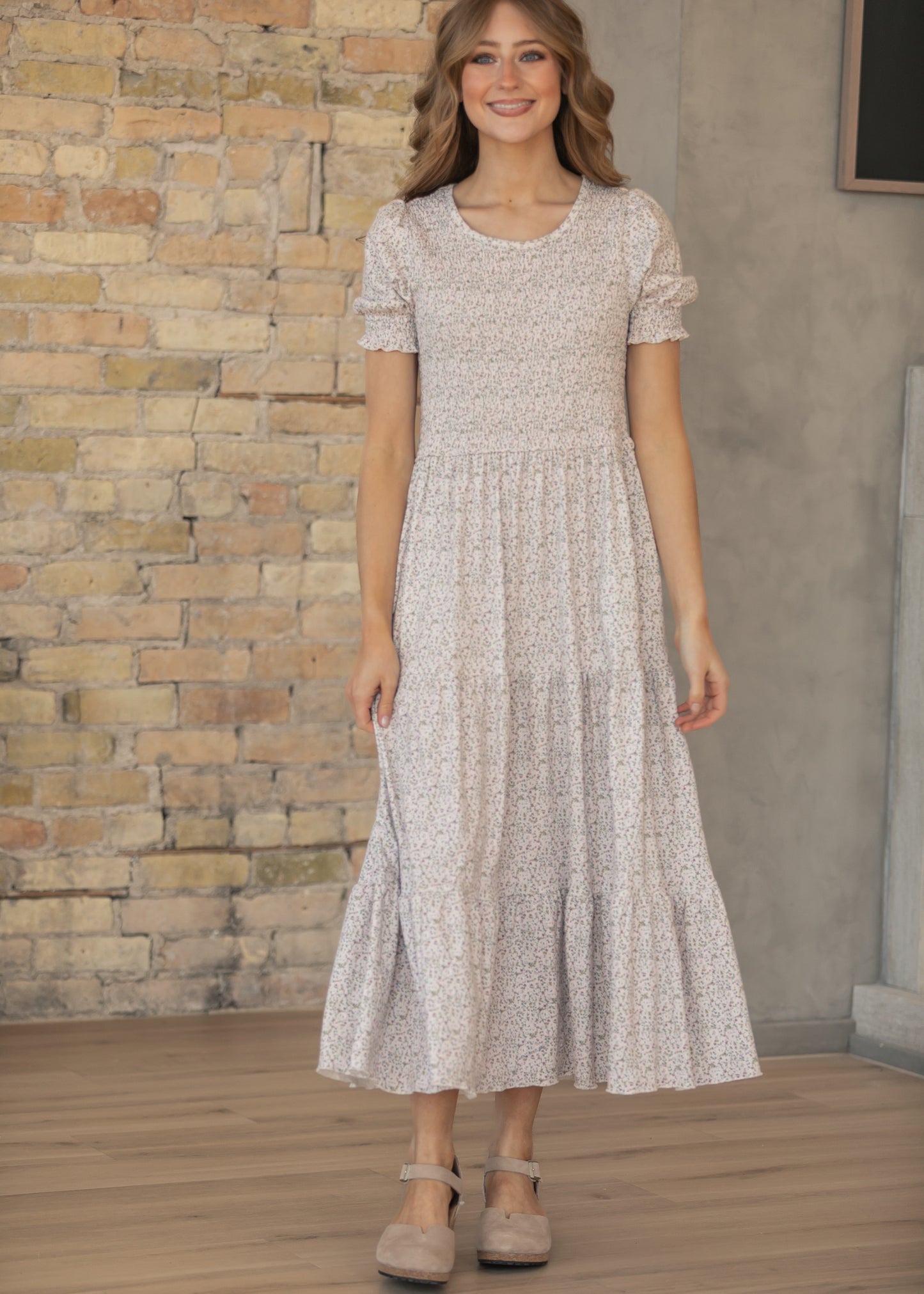 Penelope Blush Floral Smocked Midi Dress IC Dresses