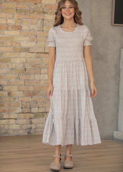 Penelope Blush Floral Smocked Midi Dress IC Dresses