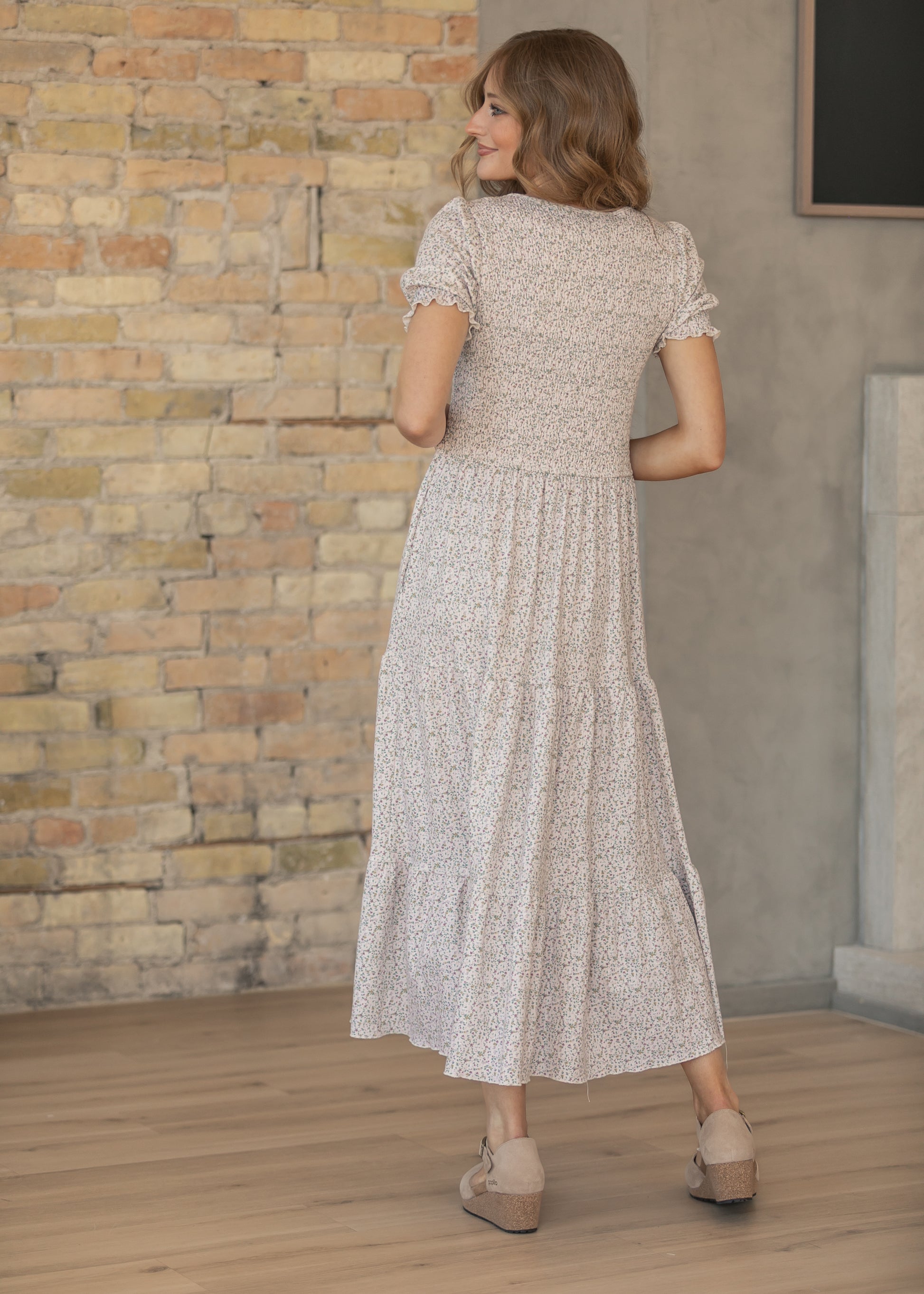 Penelope Blush Floral Smocked Midi Dress IC Dresses