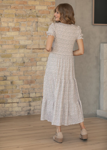 Penelope Blush Floral Smocked Midi Dress IC Dresses