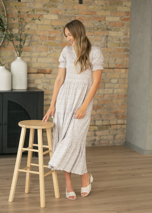 Penelope Blush Floral Smocked Midi Dress IC Dresses