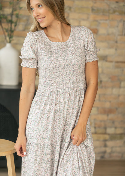 Penelope Blush Floral Smocked Midi Dress IC Dresses
