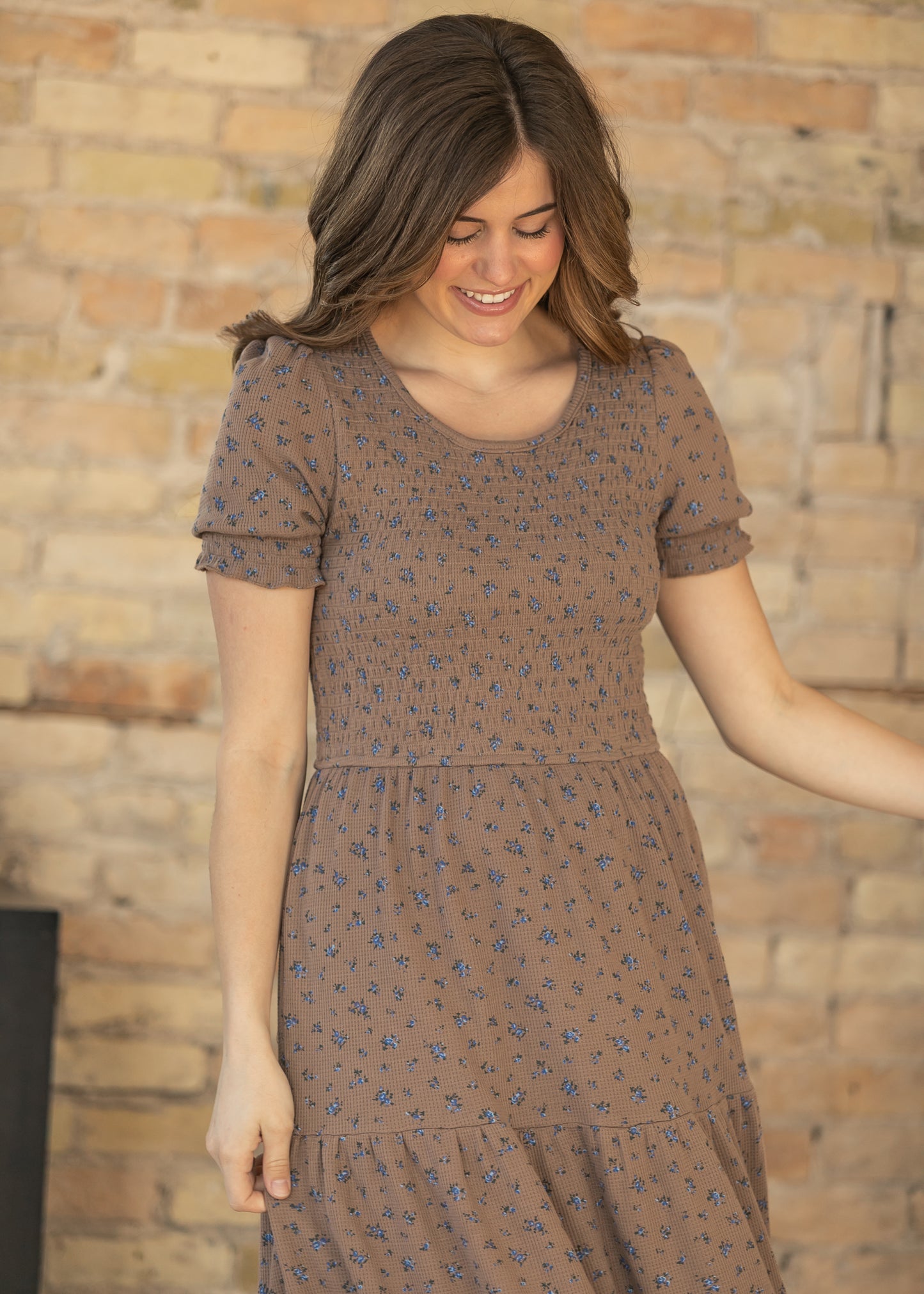 Penelope Chocolate Floral Smocked Midi Dress IC Dresses