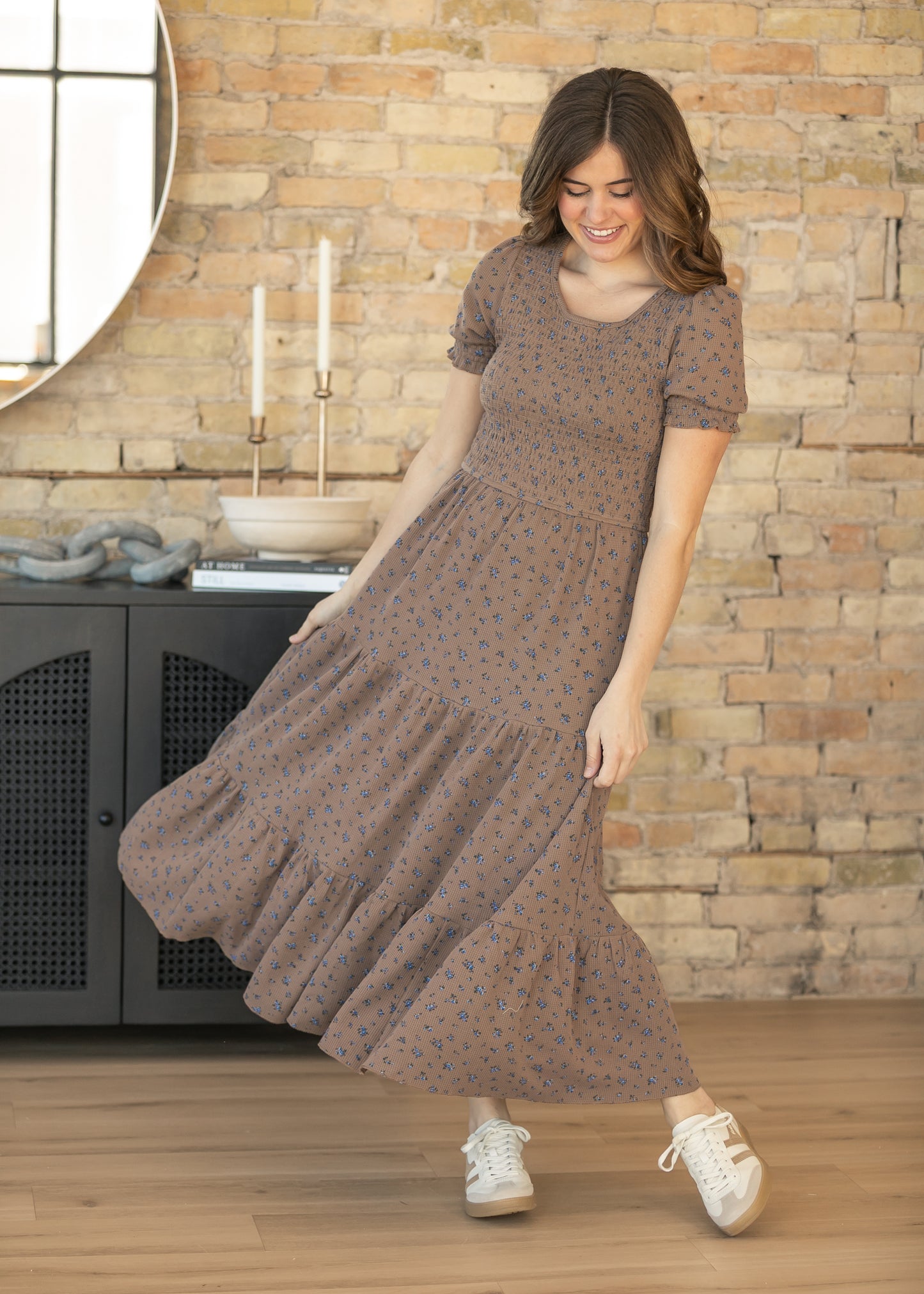 Penelope Chocolate Floral Smocked Midi Dress IC Dresses
