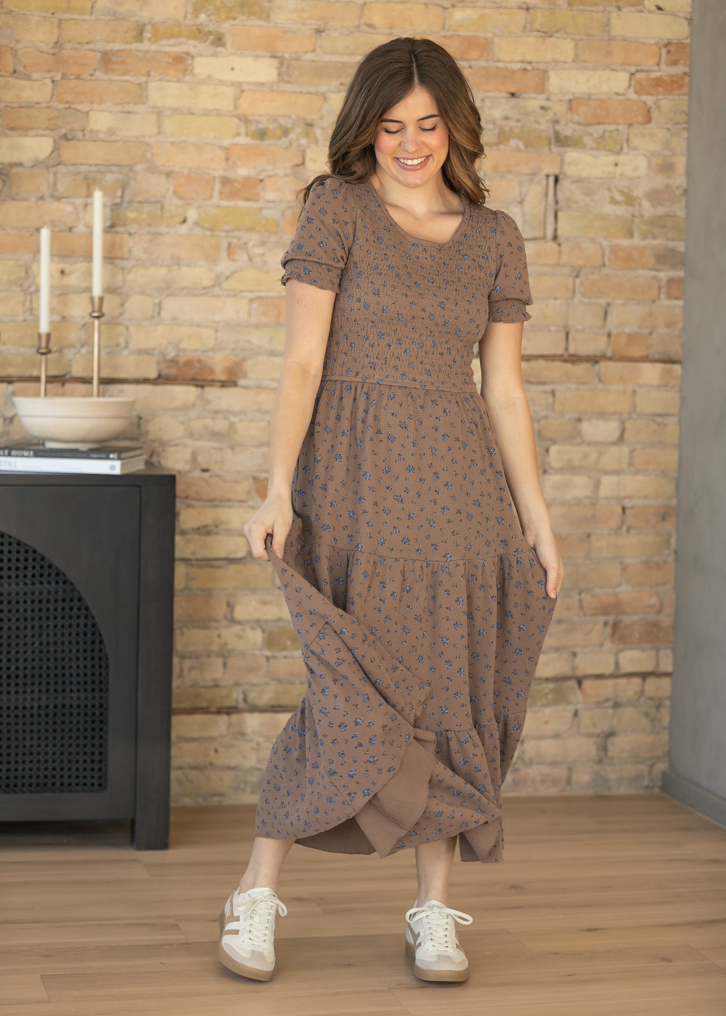 Penelope Chocolate Floral Smocked Midi Dress IC Dresses