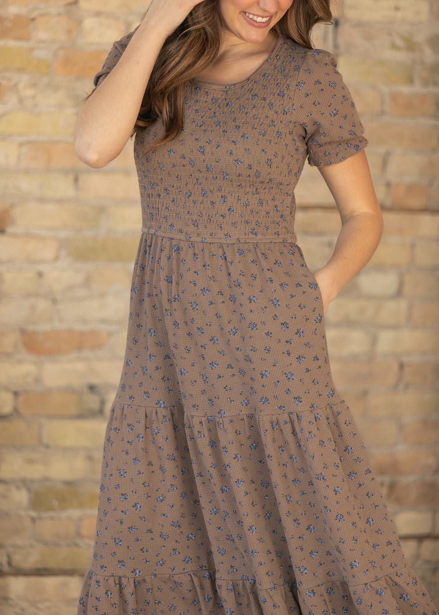 Penelope Chocolate Floral Smocked Midi Dress IC Dresses