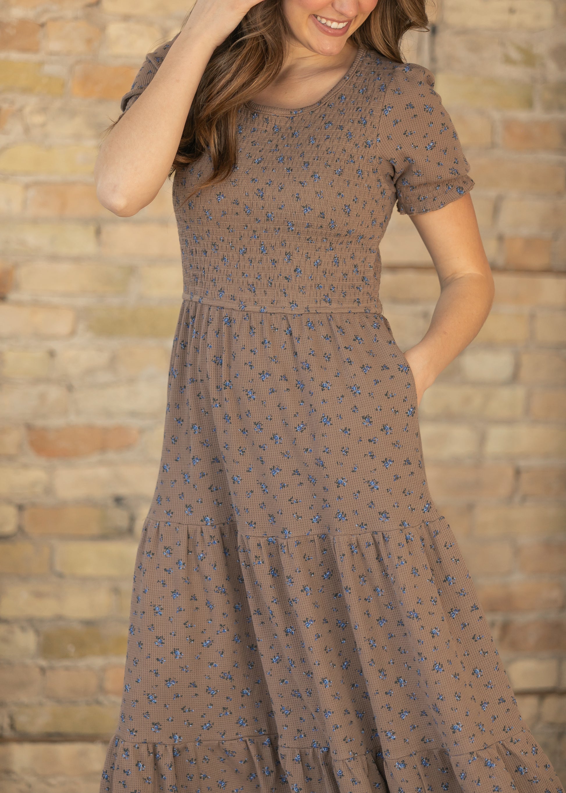 Penelope Chocolate Floral Smocked Midi Dress IC Dresses
