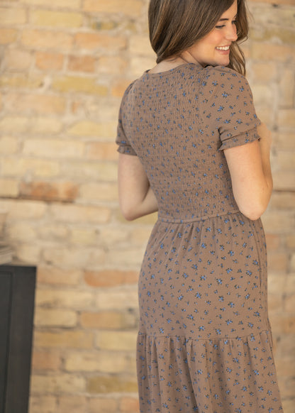 Penelope Chocolate Floral Smocked Midi Dress IC Dresses
