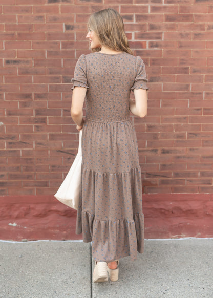 Penelope Chocolate Floral Smocked Midi Dress IC Dresses