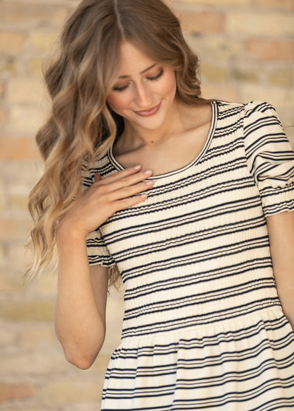Penelope Navy Stripe Smocked Midi Dress IC Dresses