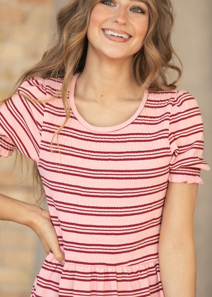 Penelope Pink Stripe Smocked Midi Dress IC Dresses