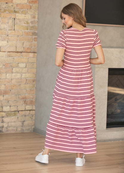 Penelope Pink Stripe Smocked Midi Dress IC Dresses
