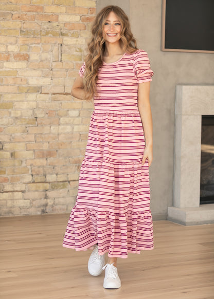 Penelope Pink Stripe Smocked Midi Dress IC Dresses
