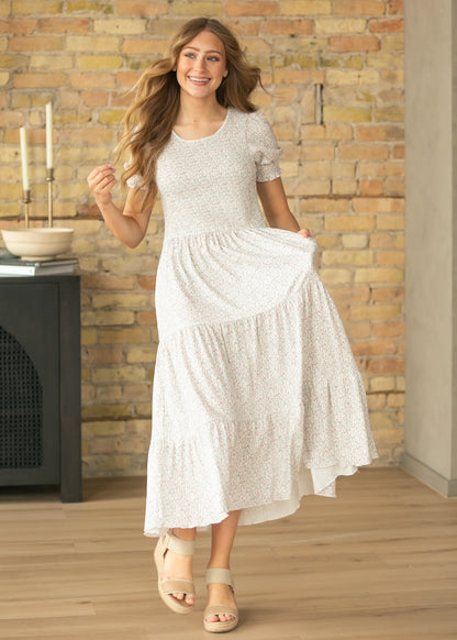 Penelope White Floral Smocked Midi Dress IC Dresses