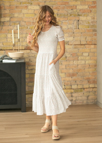 Penelope White Floral Smocked Midi Dress IC Dresses