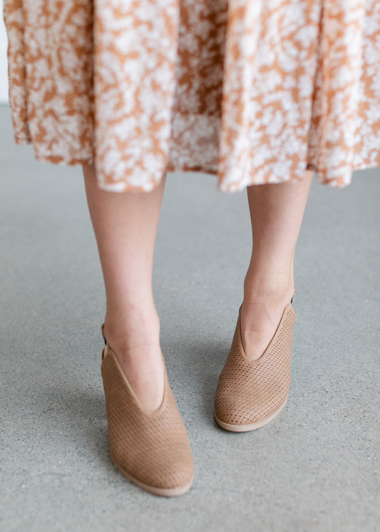 Perforated Slingback Heeled Bootie Shoes