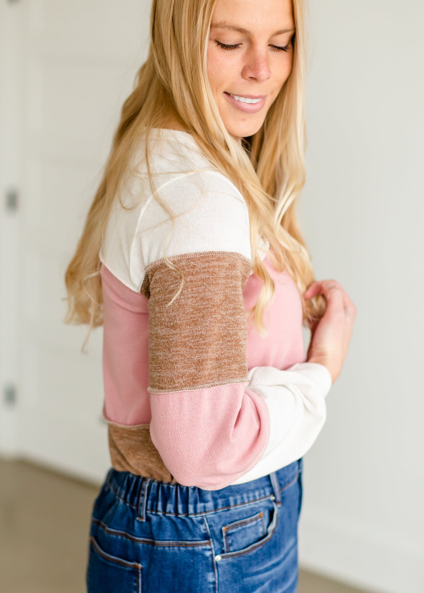 Pink Colorblock Long Sleeve Sweater - FINAL SALE FF Tops