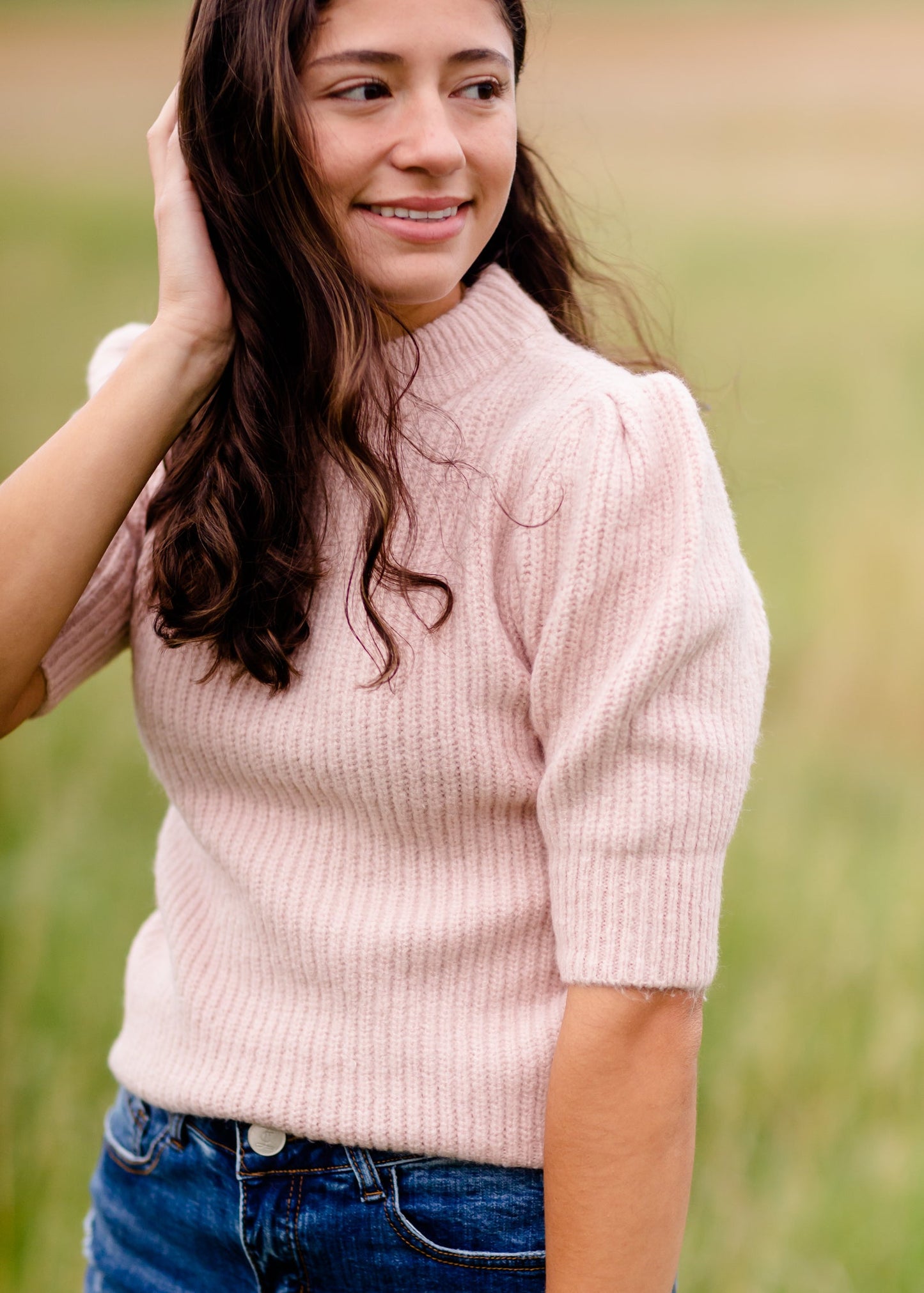 Pink Pleated Ribbed Knit Sweater - FINAL SALE IC Tops