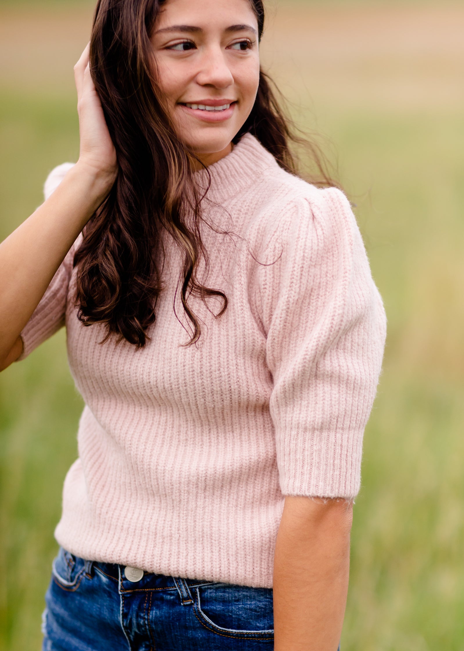 Pink Pleated Ribbed Knit Sweater - FINAL SALE IC Tops