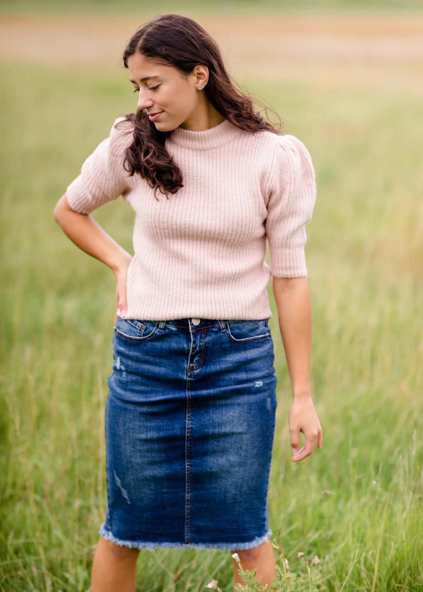 Pink Pleated Ribbed Knit Sweater - FINAL SALE IC Tops