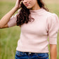 Pink Pleated Ribbed Knit Sweater - FINAL SALE IC Tops