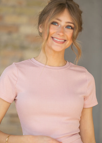 Pink Ribbed Knit Top & Skirt Set FF Tops