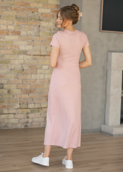 Pink Ribbed Knit Top & Skirt Set FF Tops