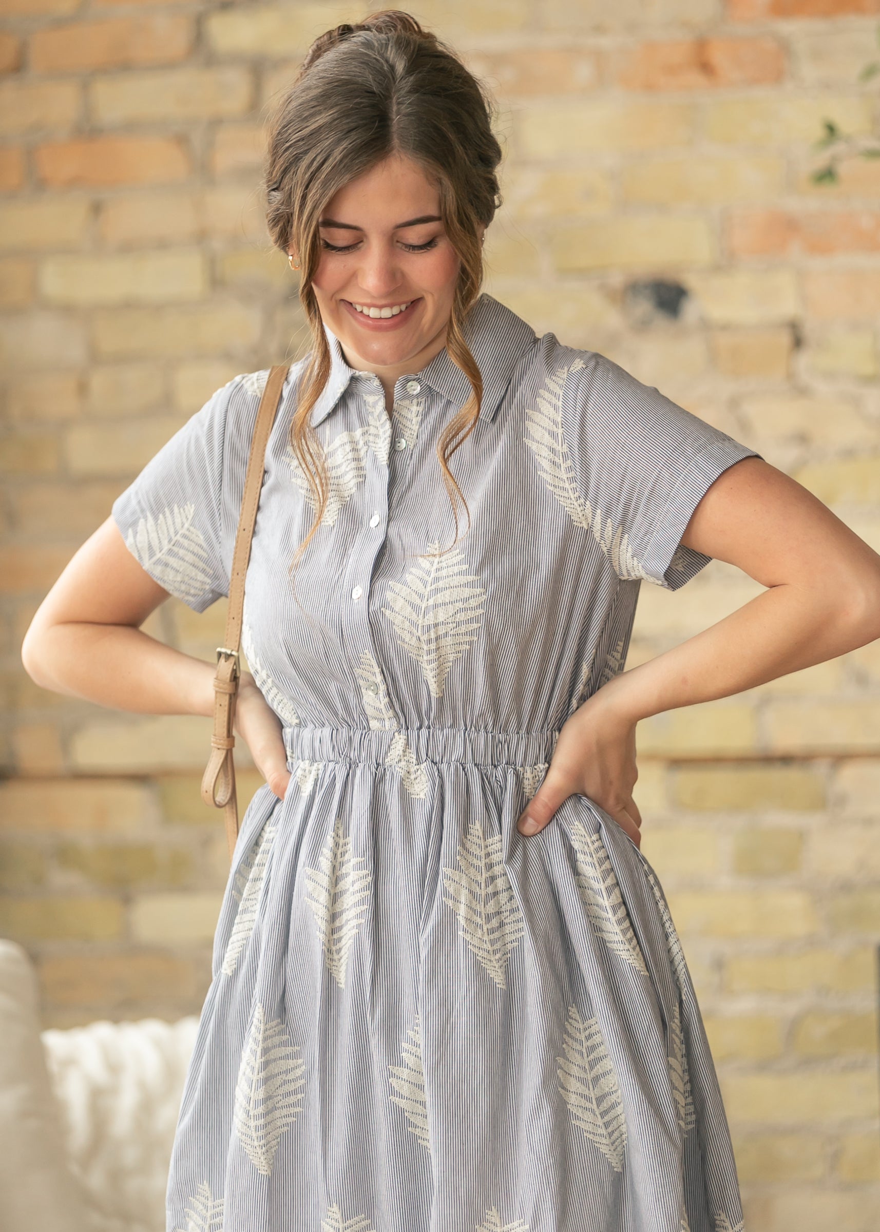 Pinstripe Embroidered Midi Dress FF Dresses