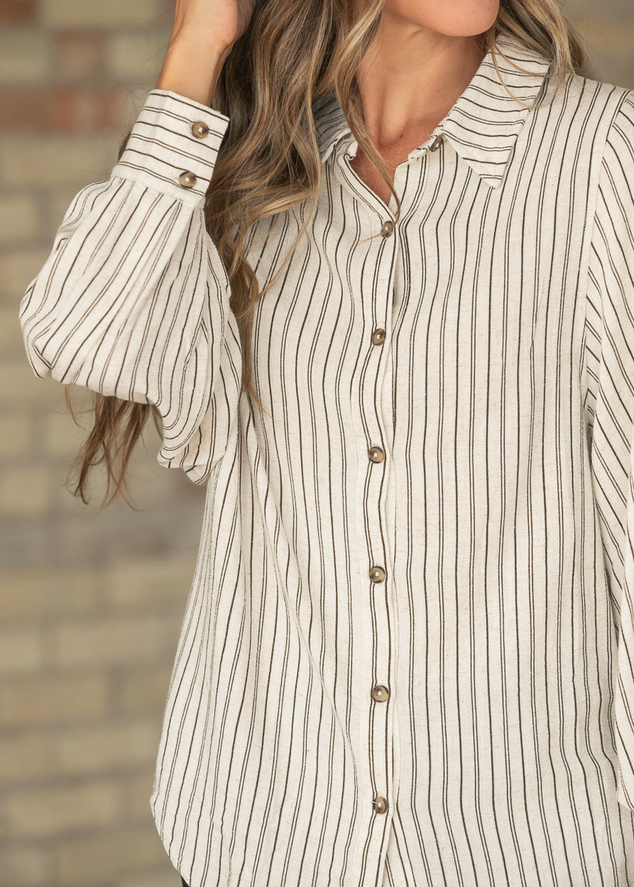 Pinstripe Relaxed Fit Long Sleeve Top FF Tops