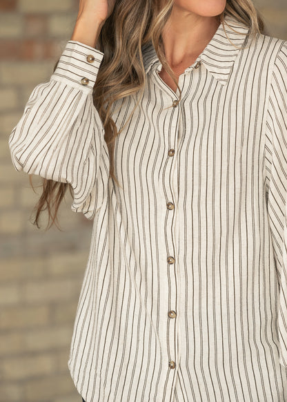 Pinstripe Relaxed Fit Long Sleeve Top FF Tops