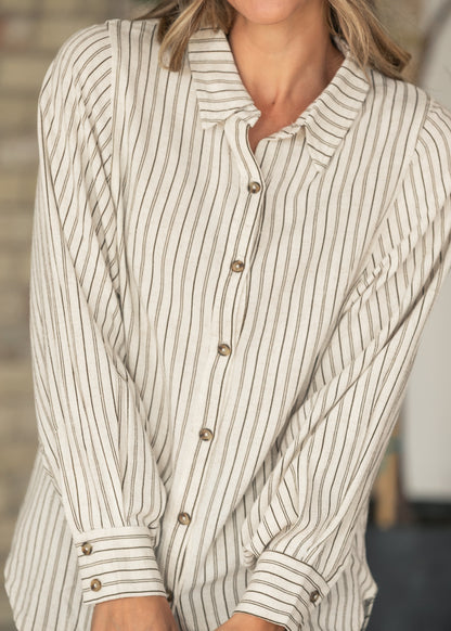 Pinstripe Relaxed Fit Long Sleeve Top FF Tops