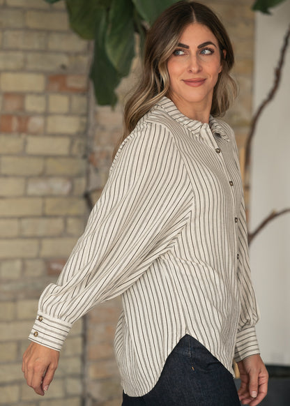 Pinstripe Relaxed Fit Long Sleeve Top FF Tops
