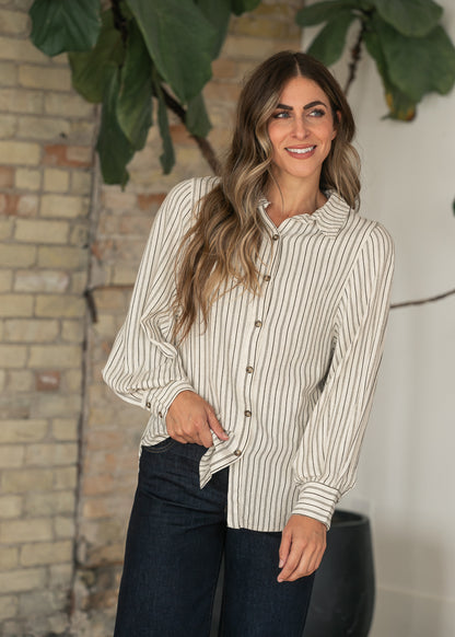 Pinstripe Relaxed Fit Long Sleeve Top FF Tops S