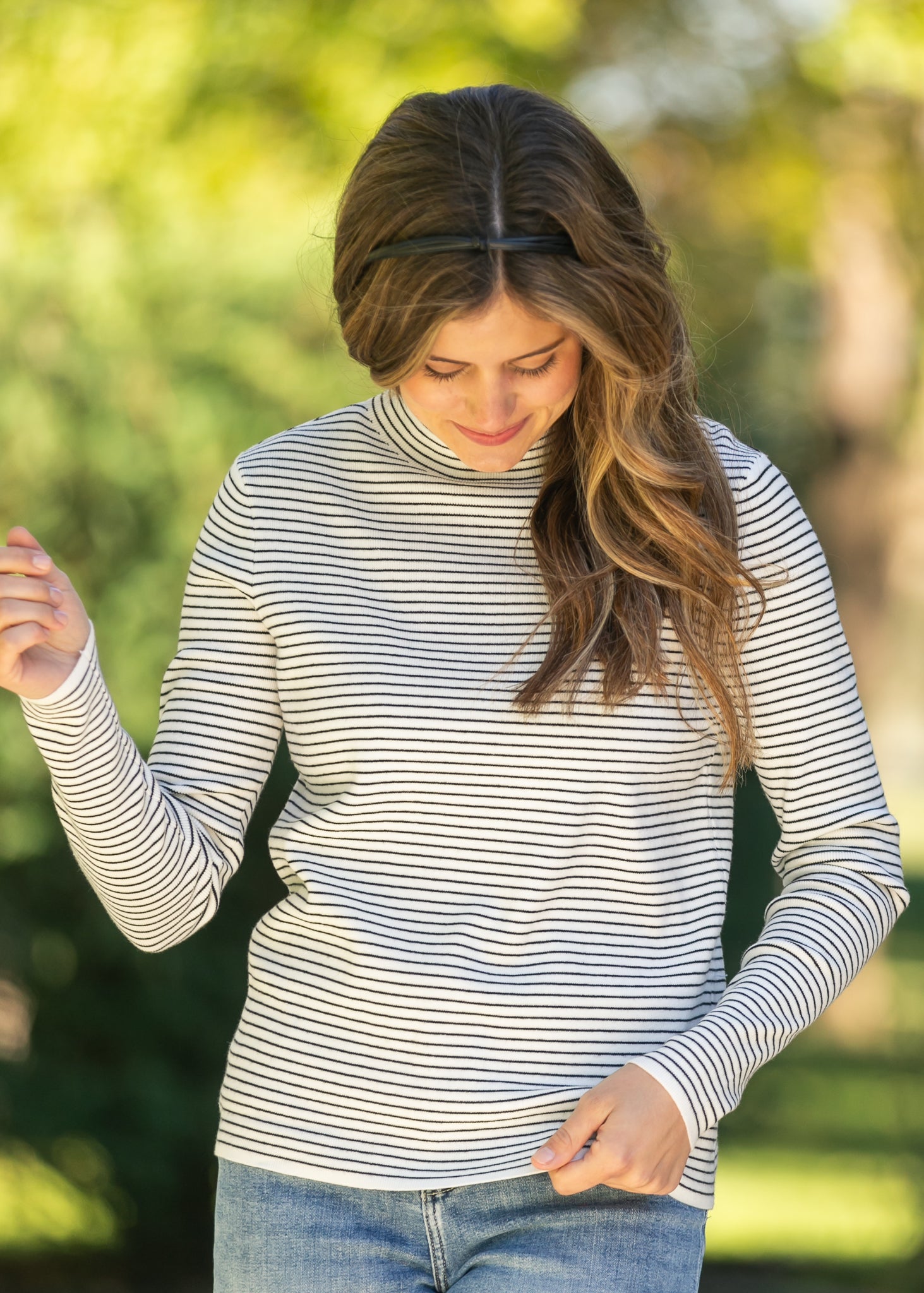 Pinstriped Mock Neck Sweater FF Tops