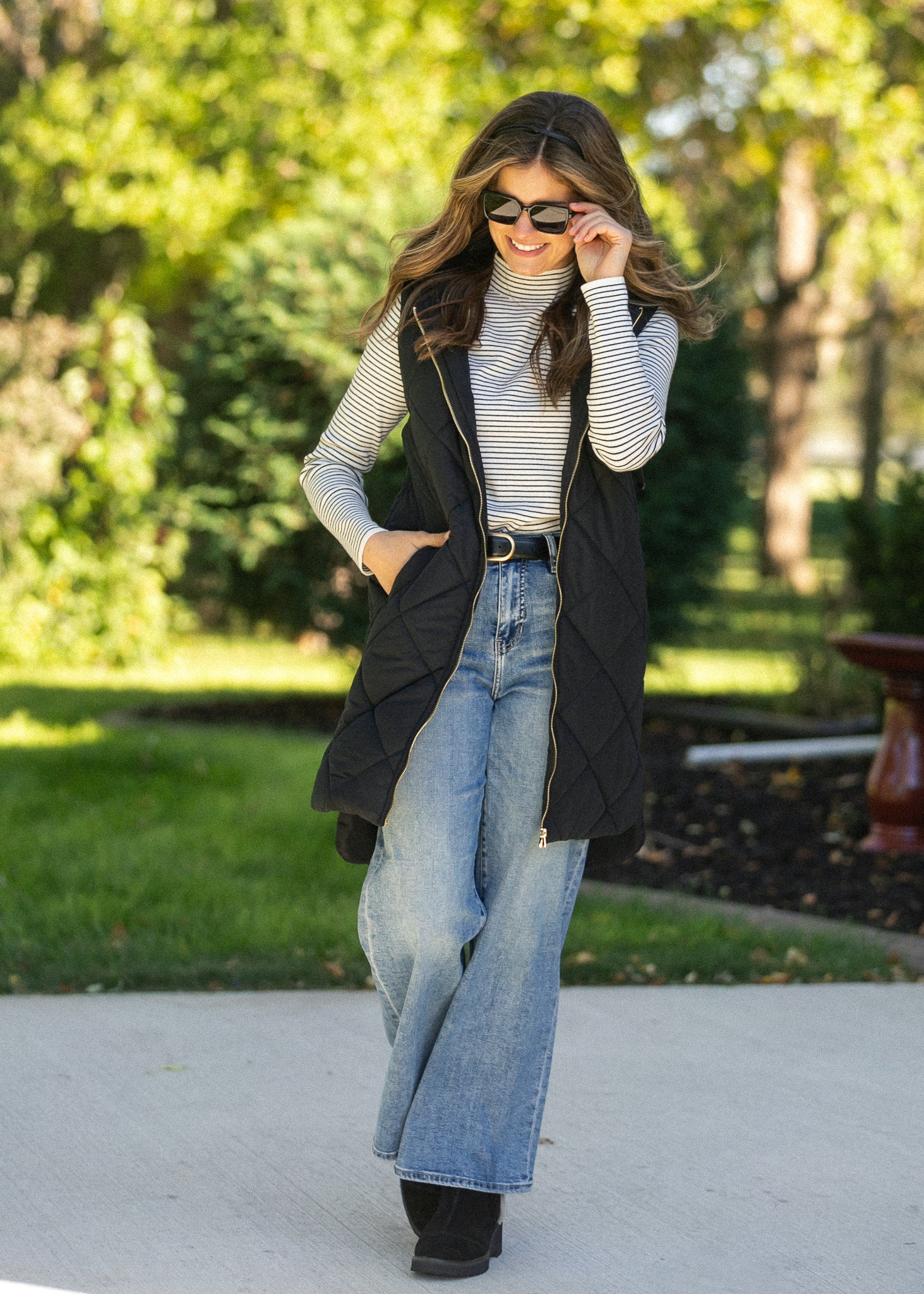 Pinstriped Mock Neck Sweater FF Tops