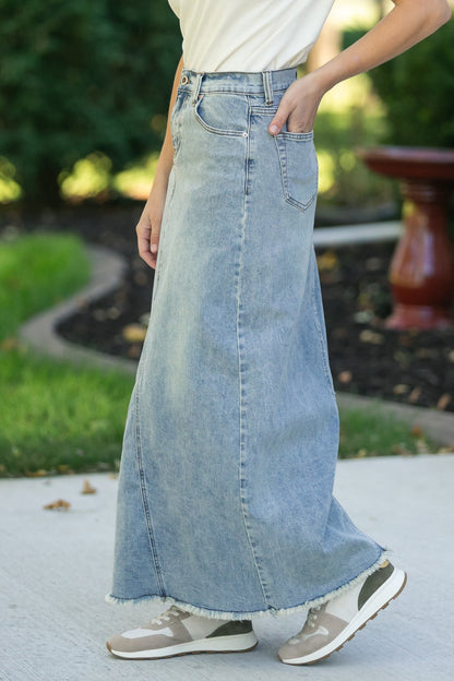 Piper A-line Long Denim Maxi Skirt IC Skirts