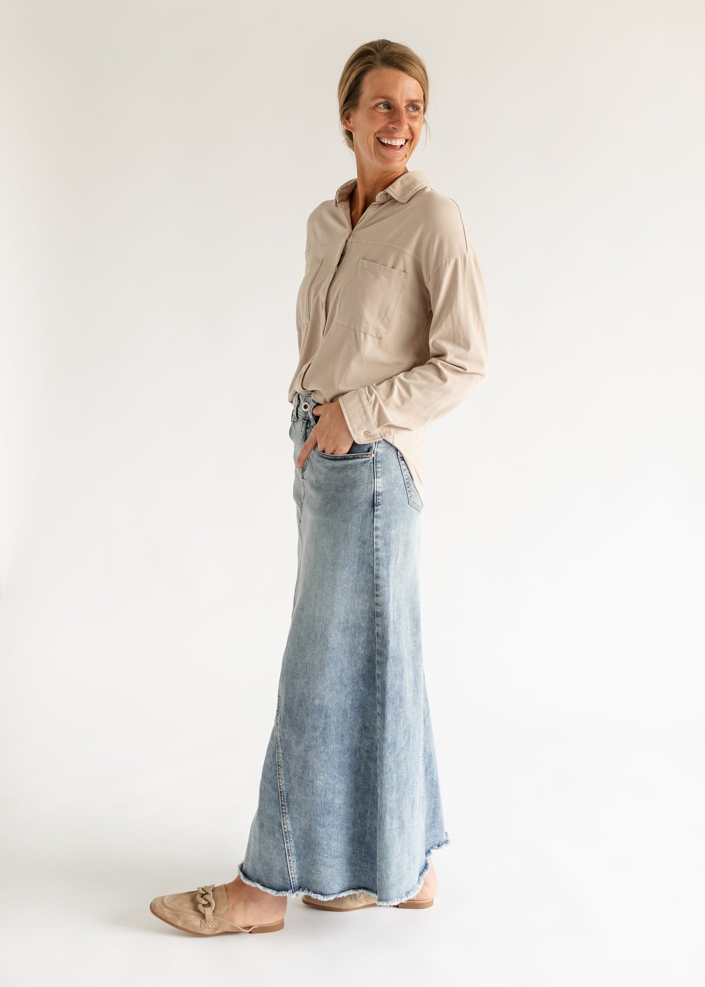 Piper A-line Long Denim Maxi Skirt IC Skirts