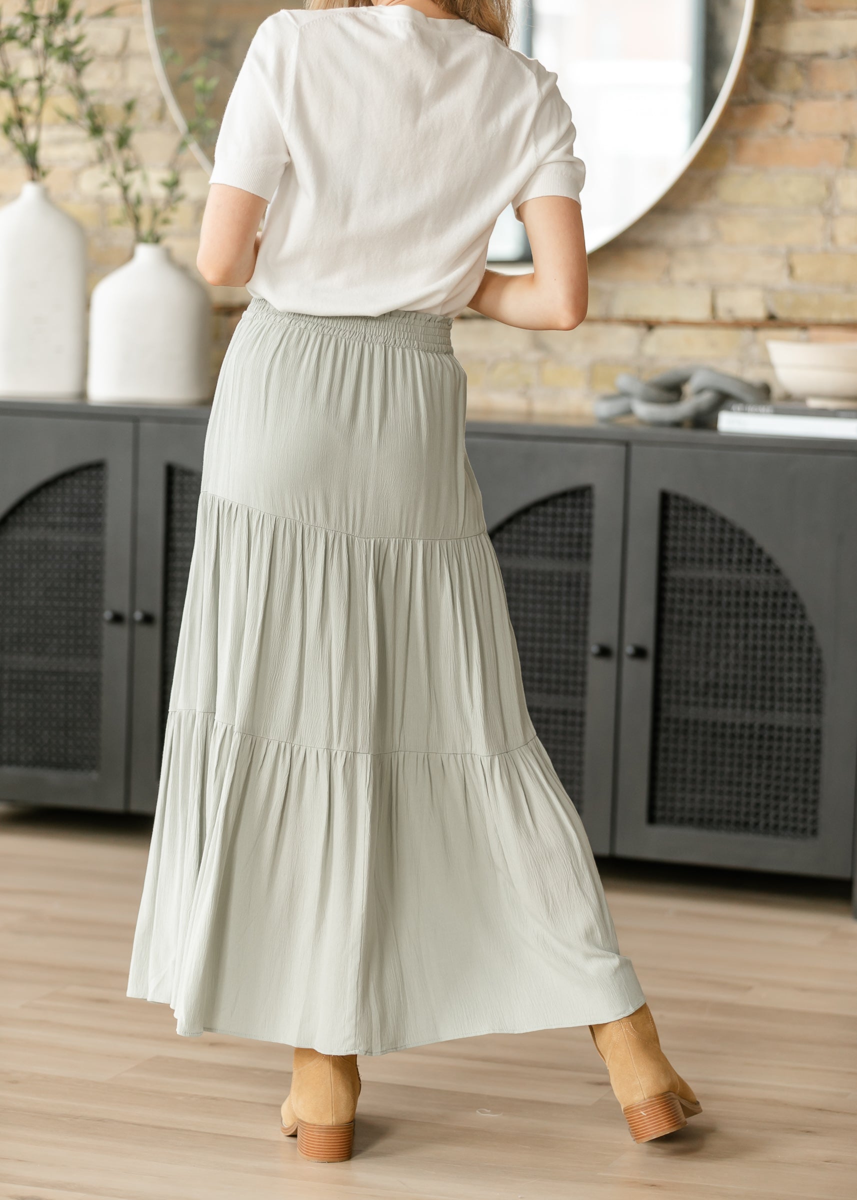 Pistachio Smocked Waist Tiered Maxi Skirt – Inherit Co