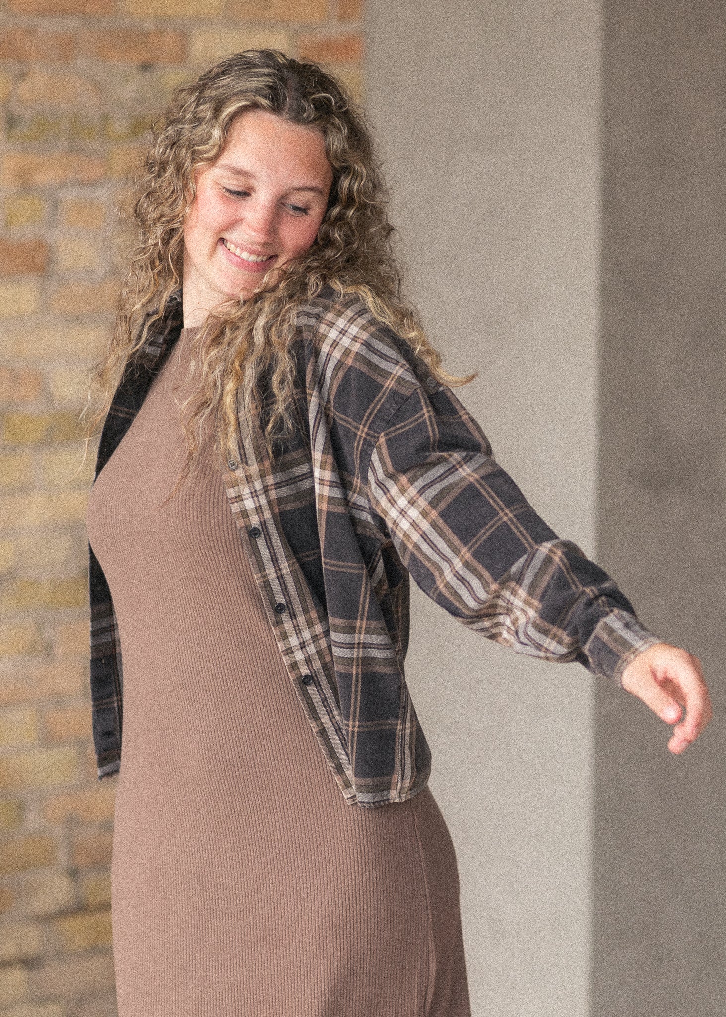 Plaid Button Down Long Sleeve Shirt FF Tops