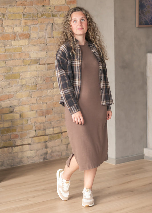 Plaid Button Down Long Sleeve Shirt FF Tops