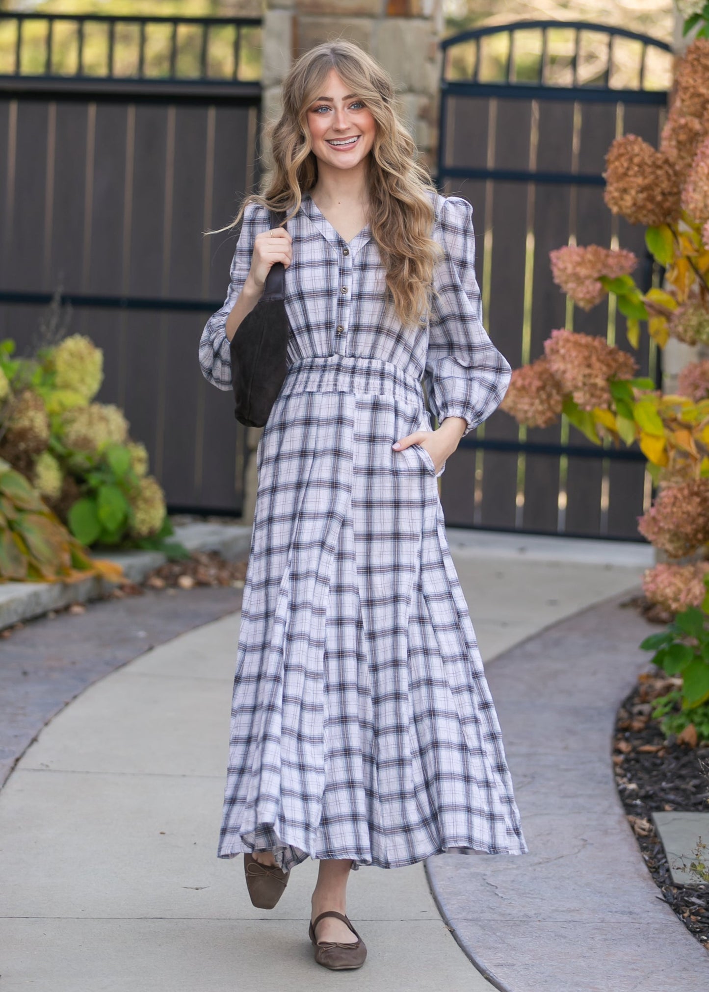 Plaid Button Down Maxi Dress FF Dresses