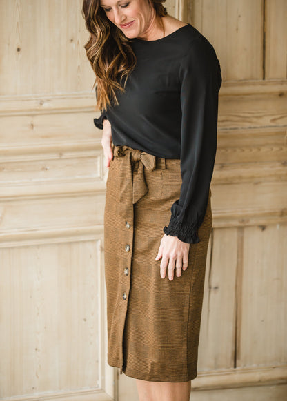 Plaid Button Front Tie Waist Midi Skirt - FINAL SALE FF Skirts