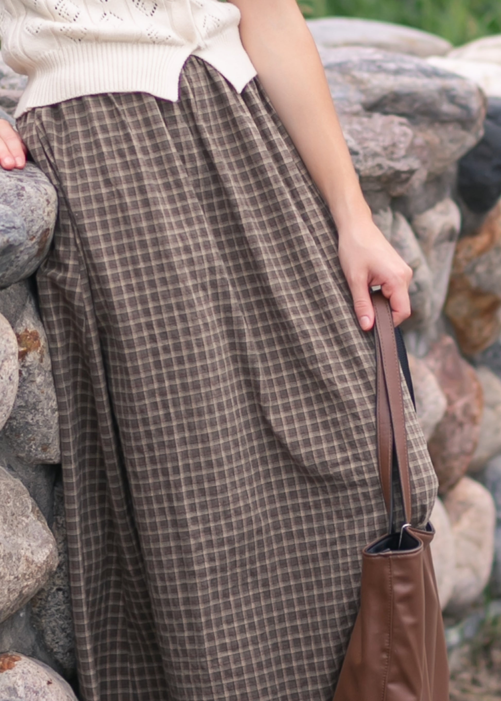 Plaid Cotton Midi Skirt FF Skirts
