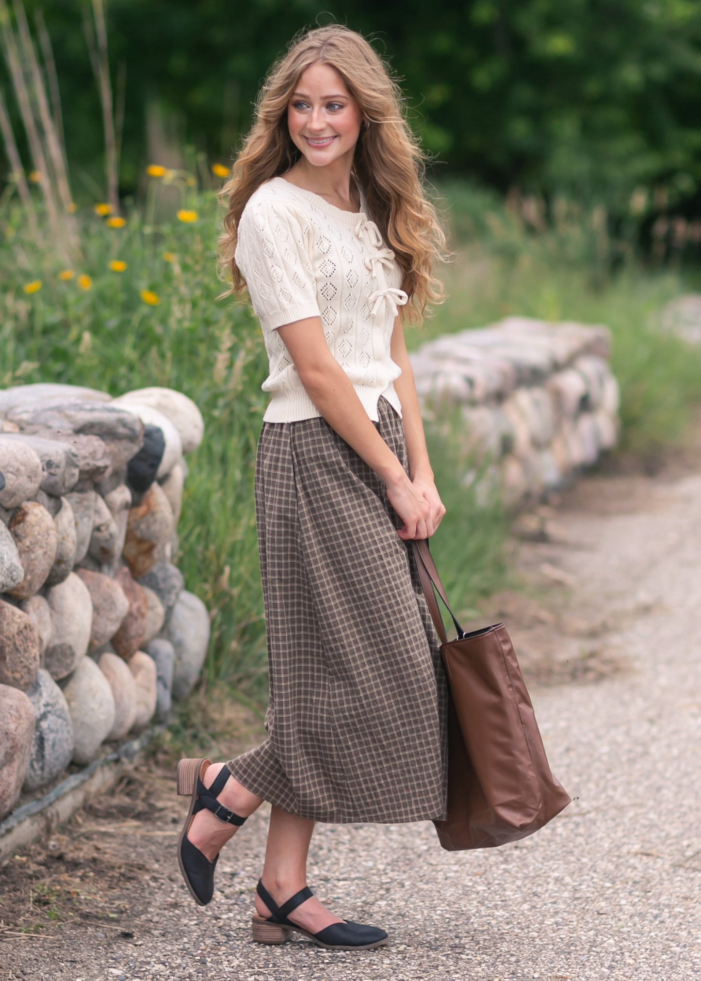 Plaid Cotton Midi Skirt FF Skirts