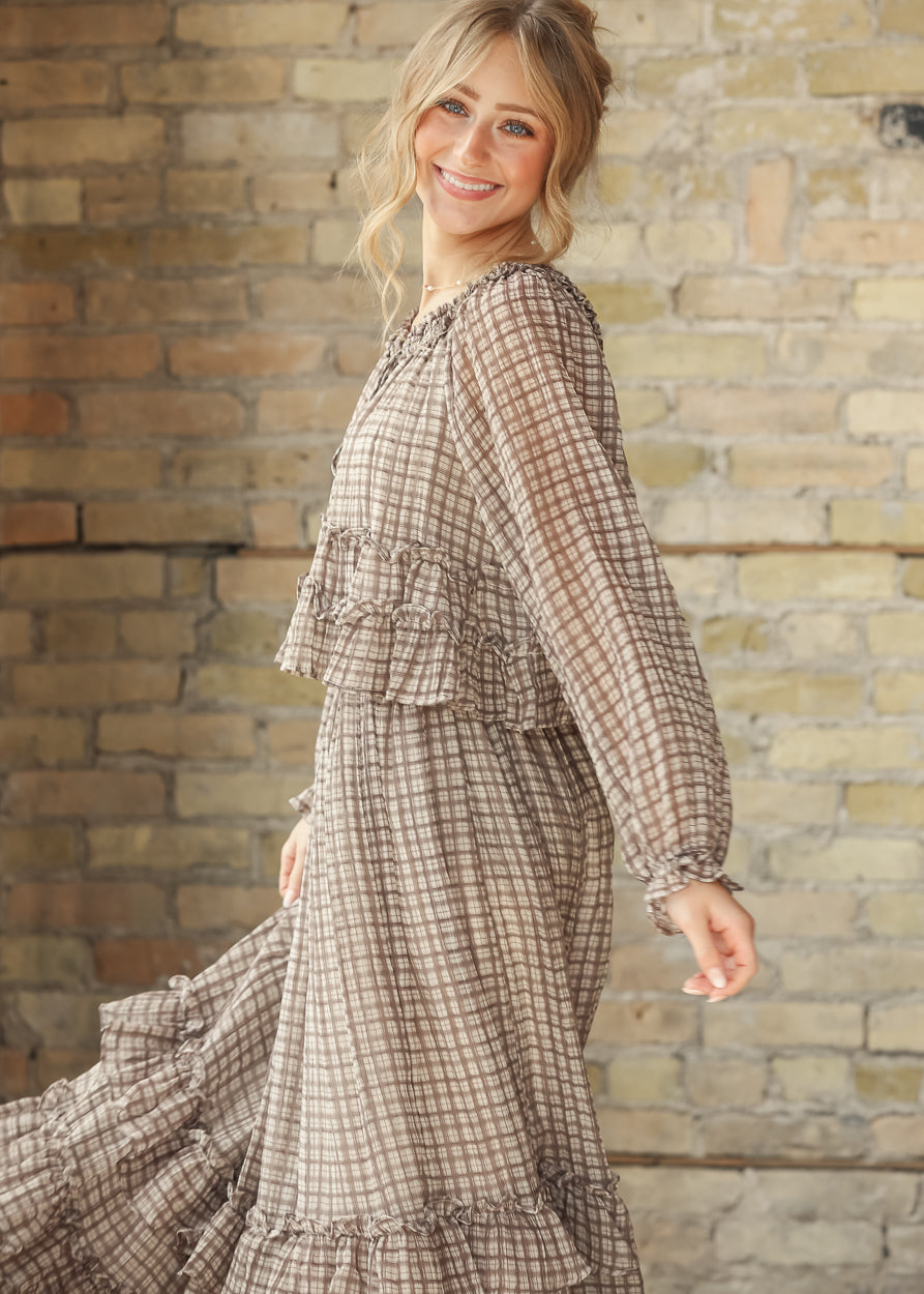 Plaid Front Tie Puff Sleeve Top FF Tops