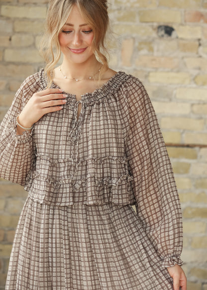 Plaid Front Tie Puff Sleeve Top FF Tops