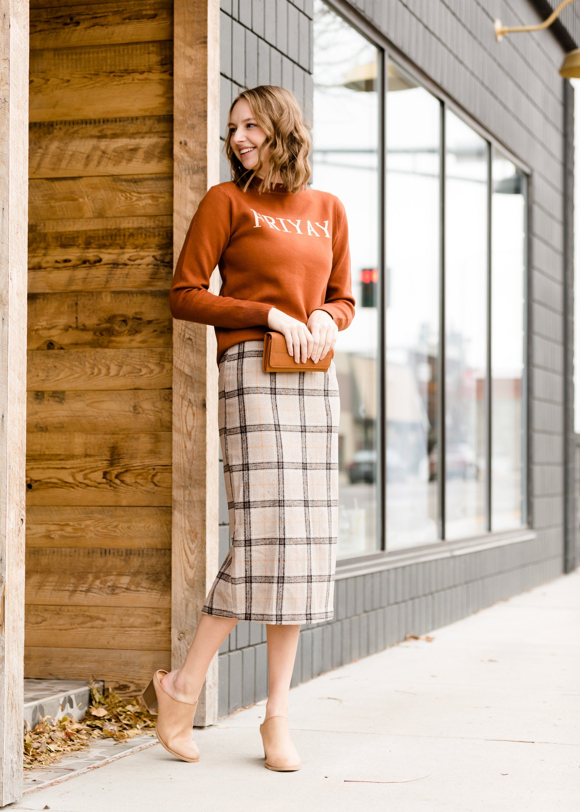 Plaid Pencil Midi Skirt-FINAL SALE FF Skirts