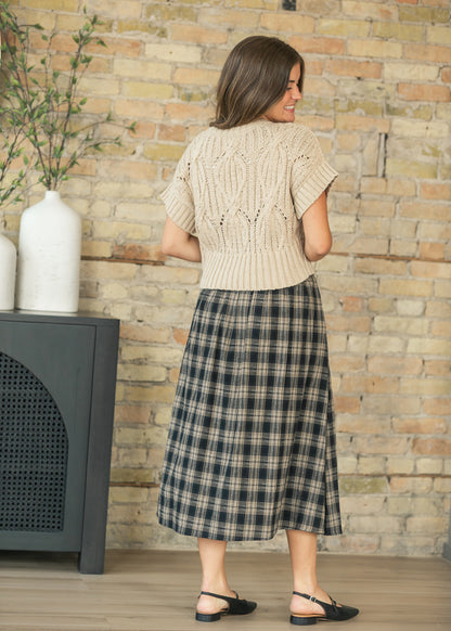 Plaid Pleated Black Midi Skirt FF Skirts